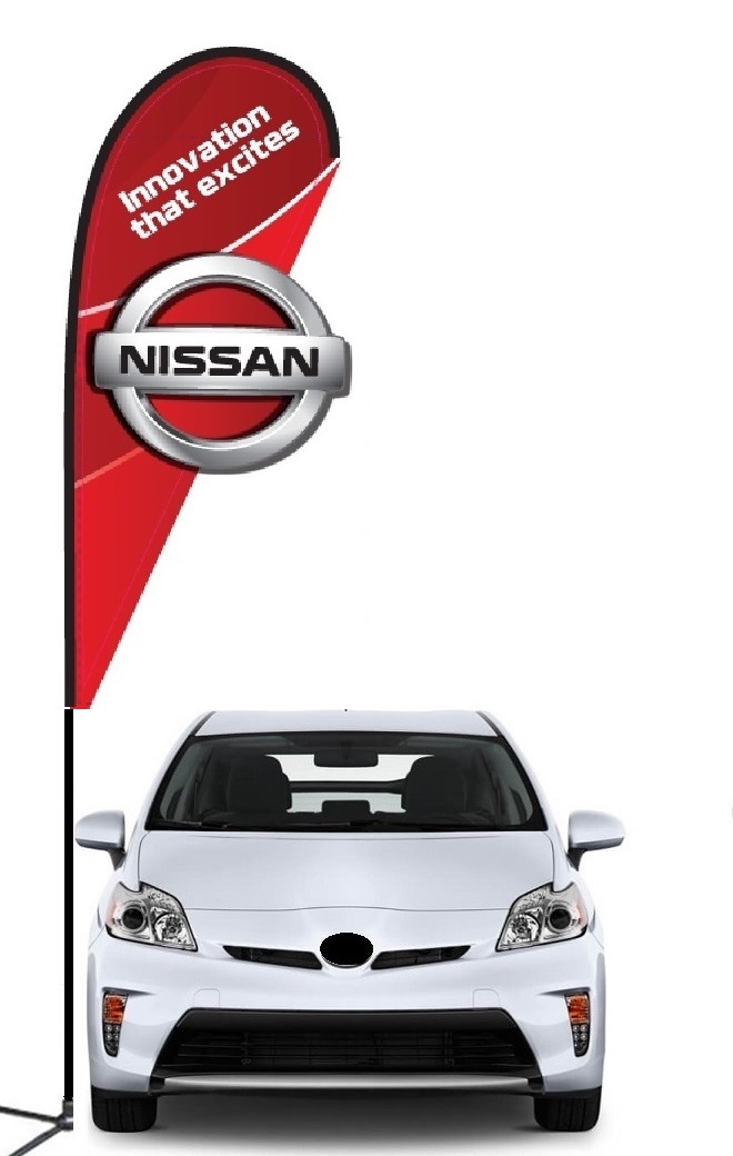 Nissan double-sided 3D teardrop flag kit with laser-cut design