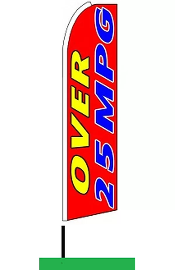 Red feather flag with Over 25 MPG lettering, AB6