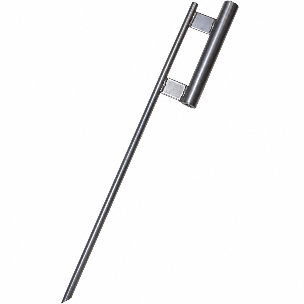 Metal ground spike for mounting a feather flagpole in grass