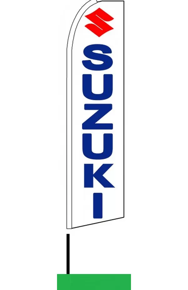 White Suzuki feather flag with blue lettering and a red emblem, AB12