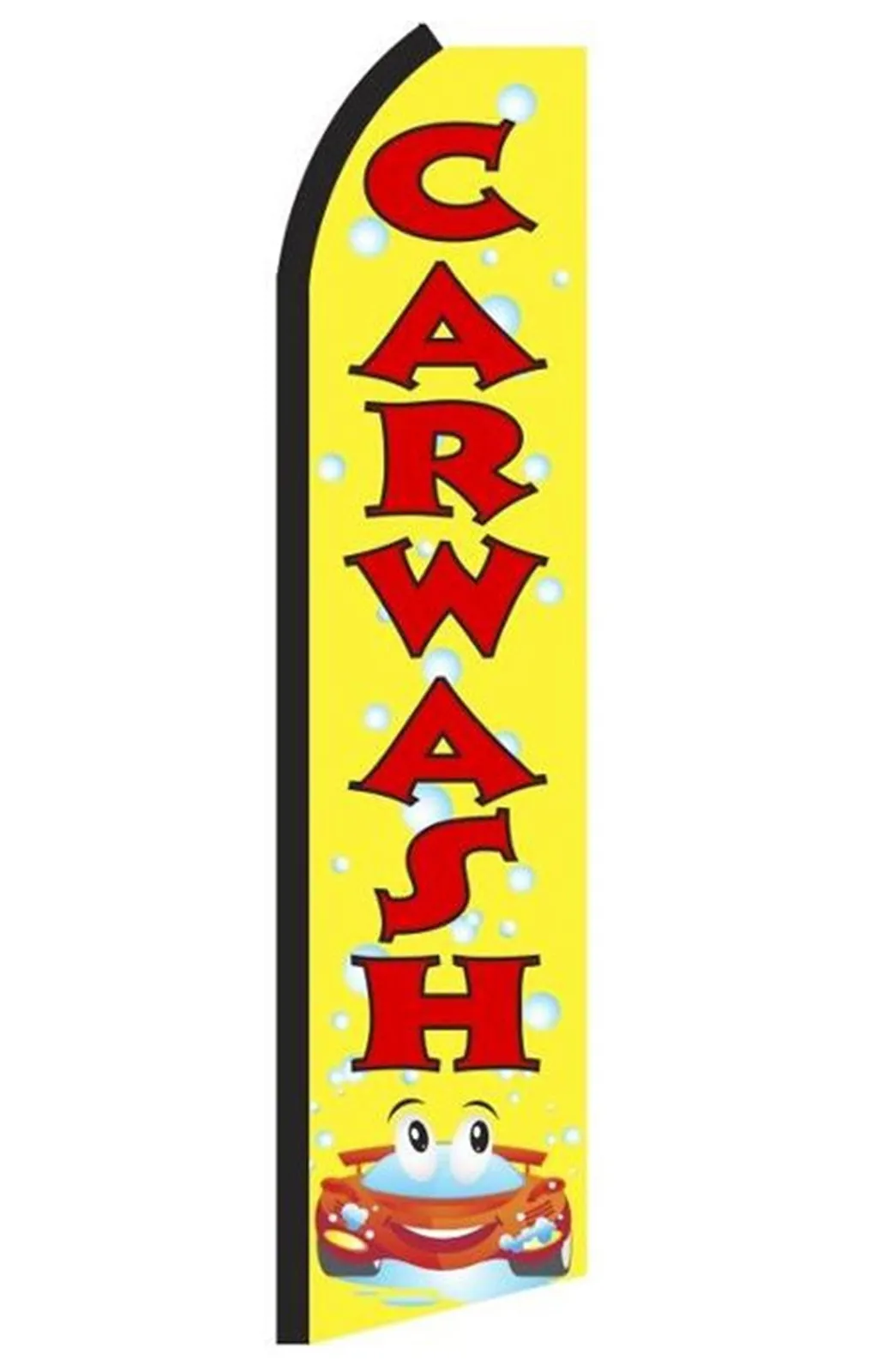 Yellow Car Wash feather flag with red lettering and car artwork, SF3
