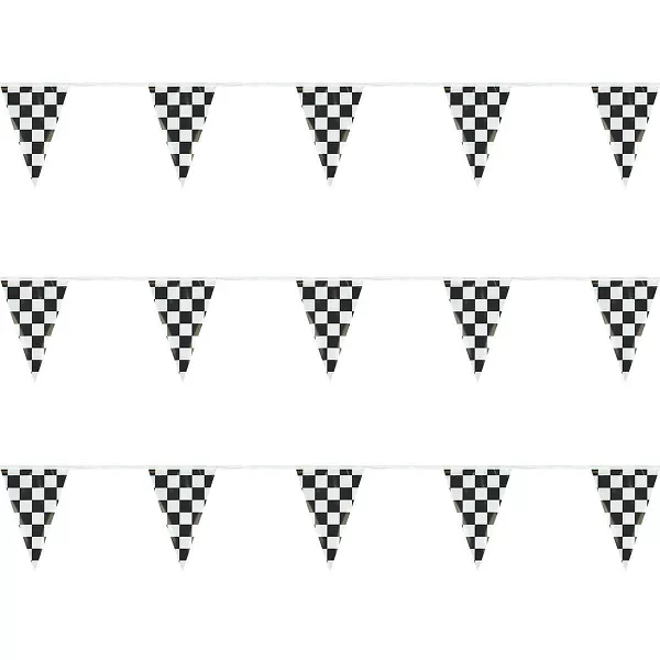 Black and White Checkered String Pennants Polyethylene Triangle Shape 100ft