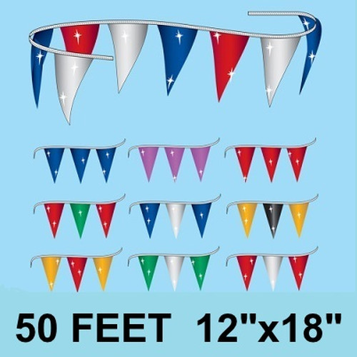 Metallic Triangle Pennants. 12x18 50-feet. #m-50