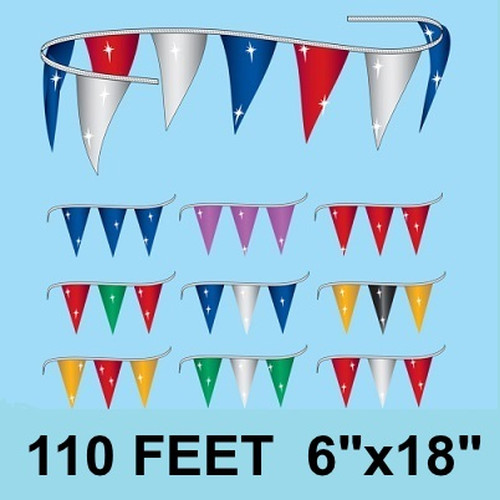 Metallic Triangle Pennants. 6x18 110-feet. #m-6-110