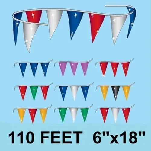 Metallic Triangle Pennants. 6x18 110-feet. #m-6-110
