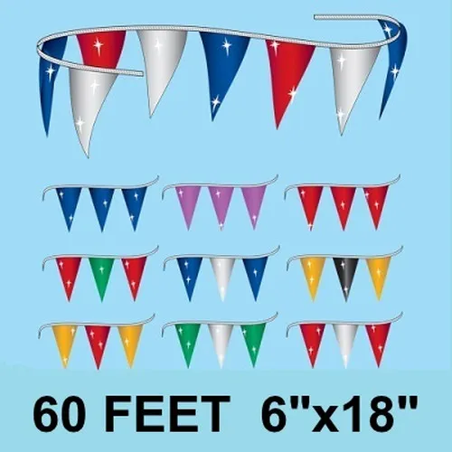 Metallic Triangle Pennants. 6x18 60-feet. #m-6-60
