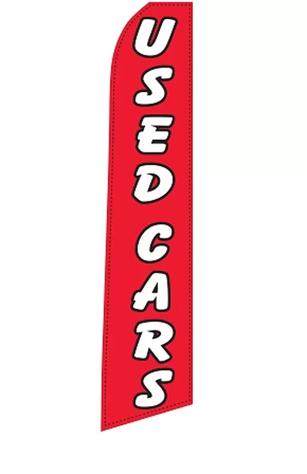Red Used Cars feather flag with white lettering, EZ831