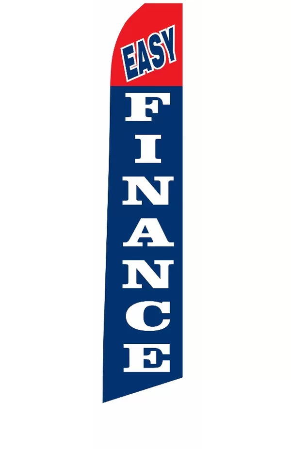 Blue Easy Finance feather flag with white lettering and a red top, EZ831