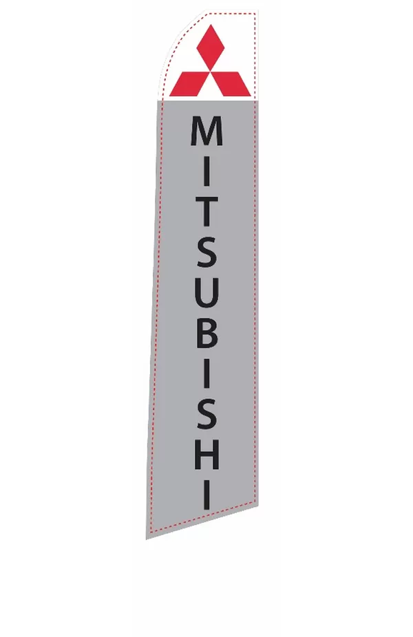 Mitsubishi feather flag with gray background, black lettering and red emblem, EZ831