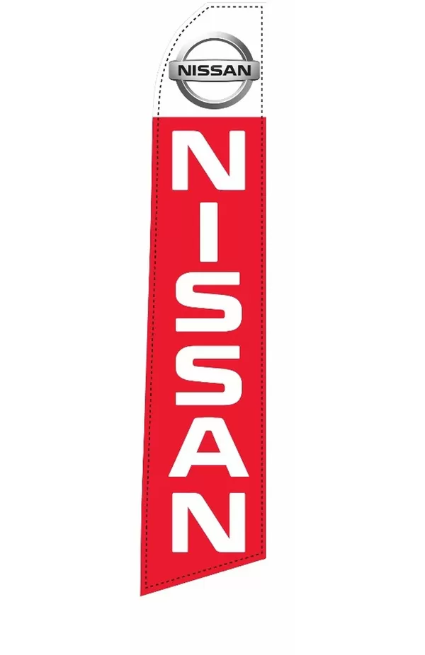 Red Nissan feather flag with white lettering and Nissan emblem, EZ831