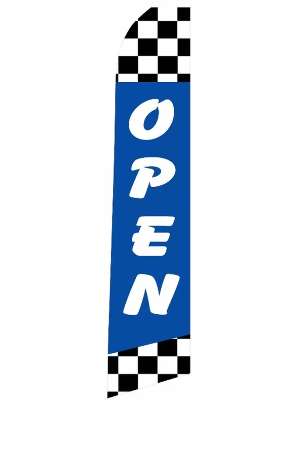 Blue Open feather flag with black and white checkered sections, EZ831