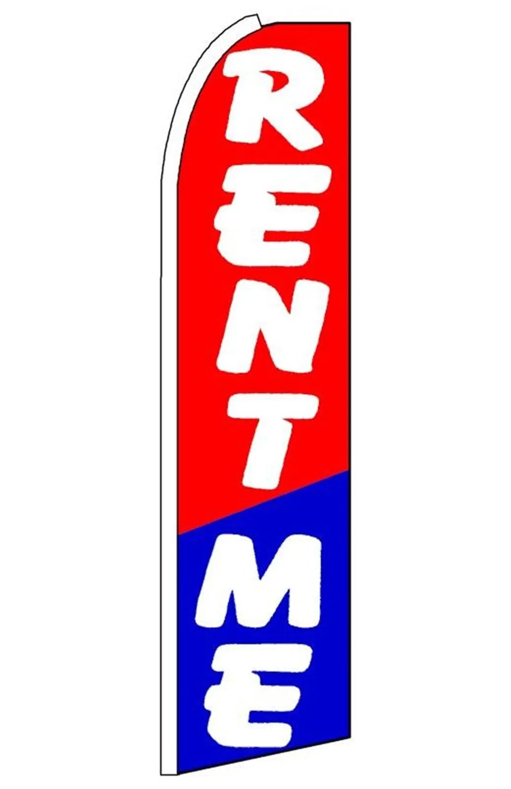 Red and blue Rent Me feather flag with white lettering, EZ831