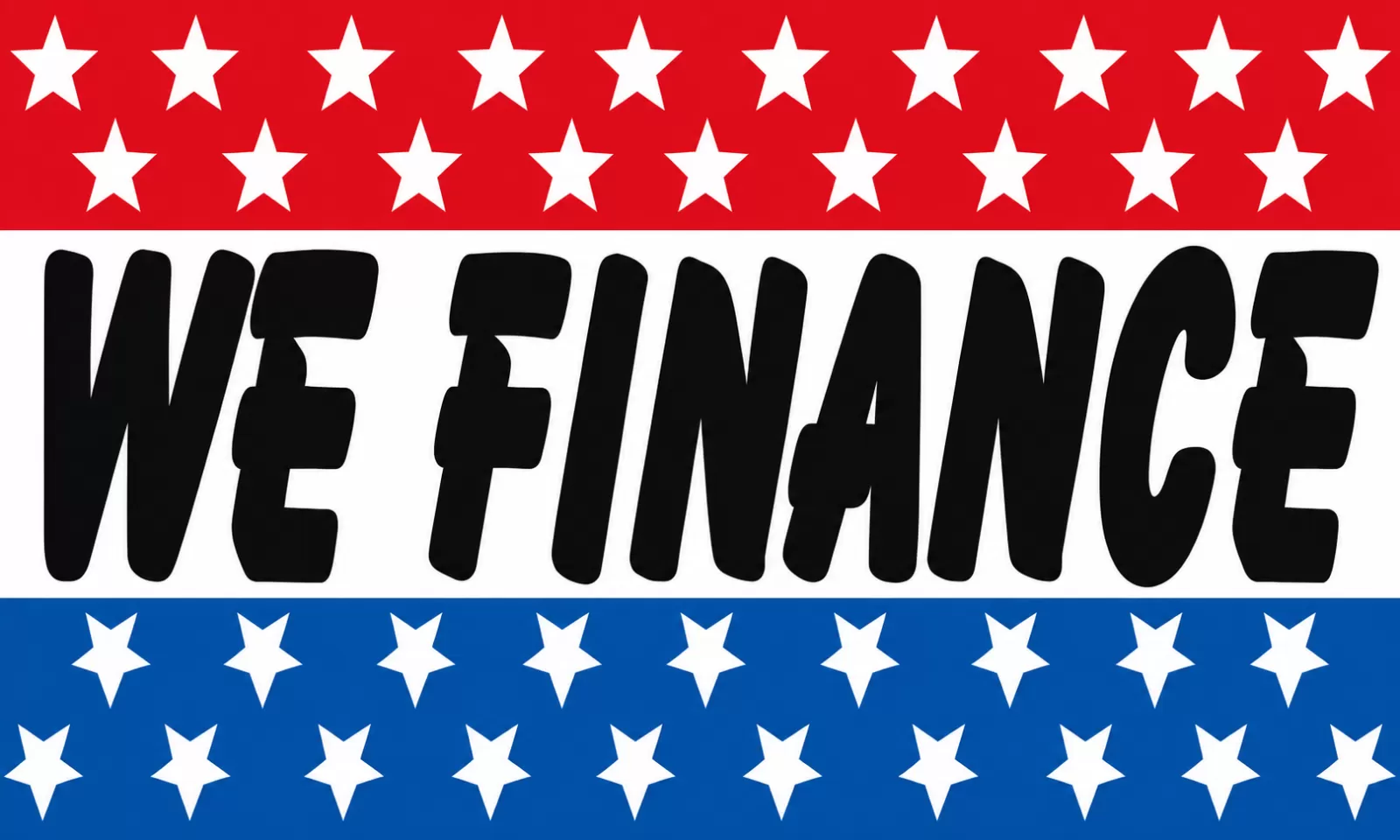 Rectangular 3x5 We Finance flag, style 314R, with two hanging grommets