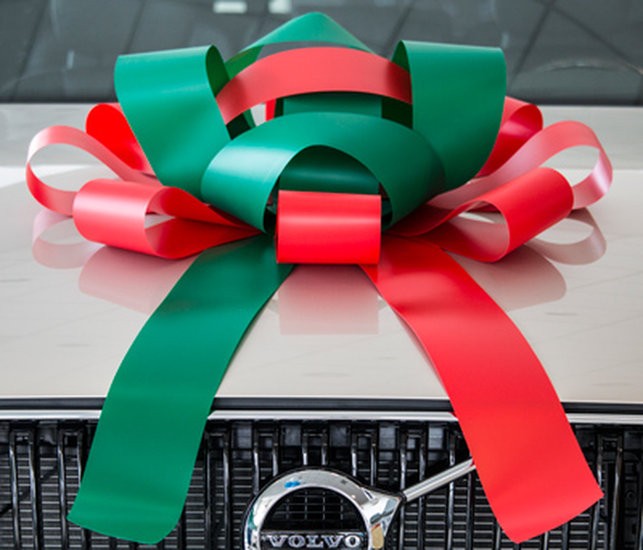 30-inch green and red magnetic car bow with two matching tails