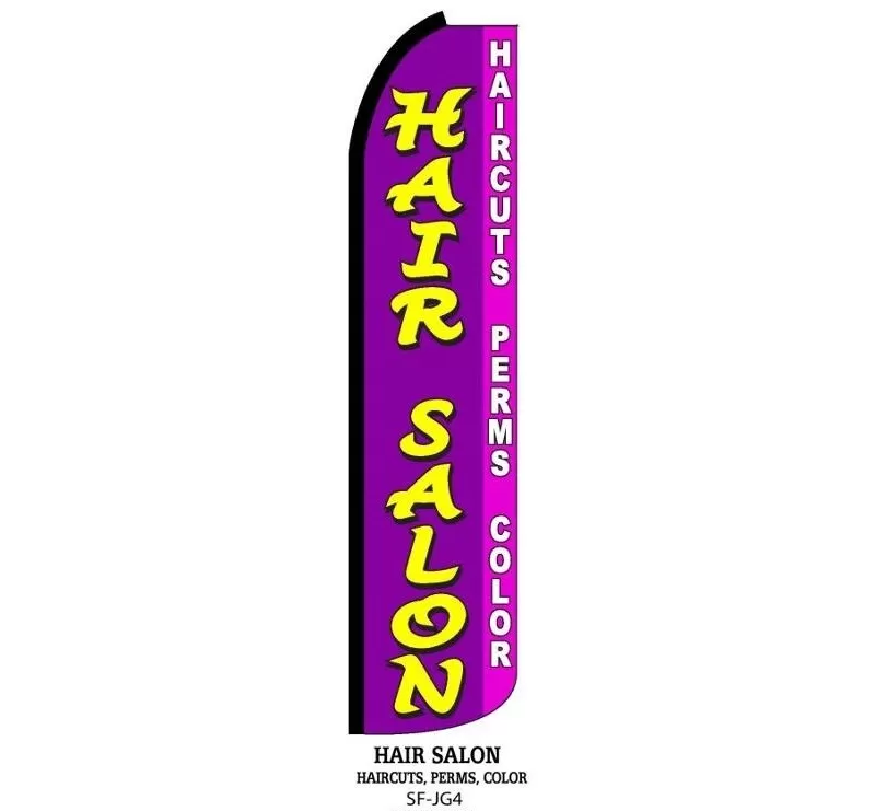 Hair salon feather flag with Haircuts, Perms and Color message, design JG4
