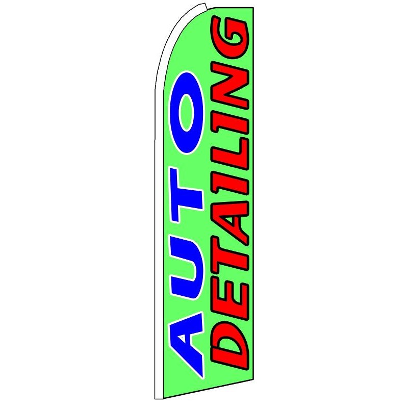 Green Auto Detailing feather flag with blue and red lettering, SF-K408