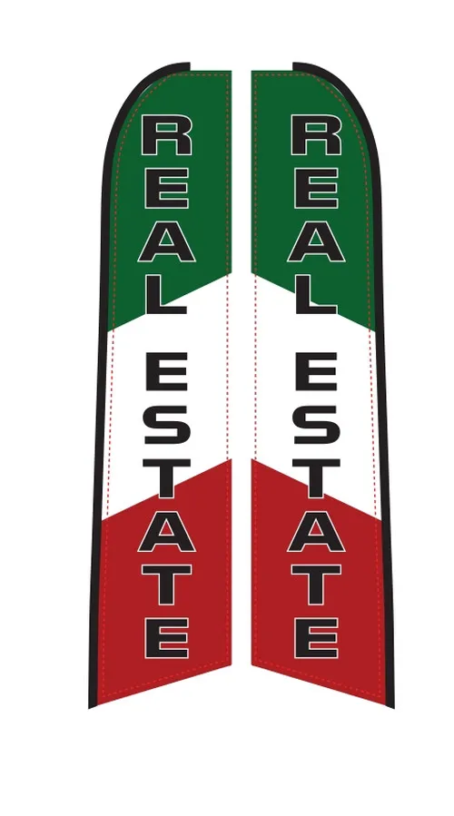 Custom double-sided real estate feather flag kit with flag, flagpole, & ground-spike