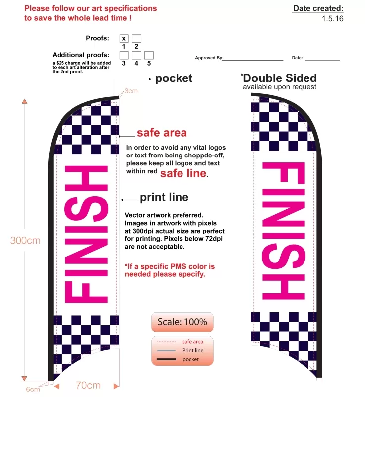 Custom Double-sided FINISH Feather Flag Kit With Flag, Flagpole, & Water-base
