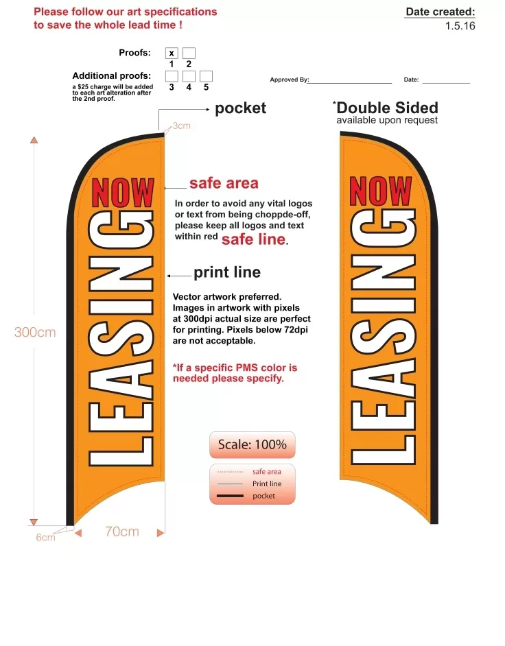 Custom Double-sided NOW LEASING Feather Flag Kit With Flag, Flagpole, & Ground-spike in orange