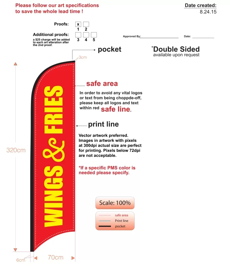 Custom WINGS & FRIES Double-sided Feather Flag Kit With Pole And Ground-spike
