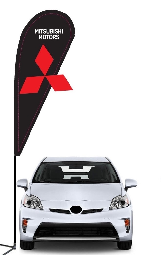 Mitsubishi double-sided 3D teardrop flag kit with laser-cut design