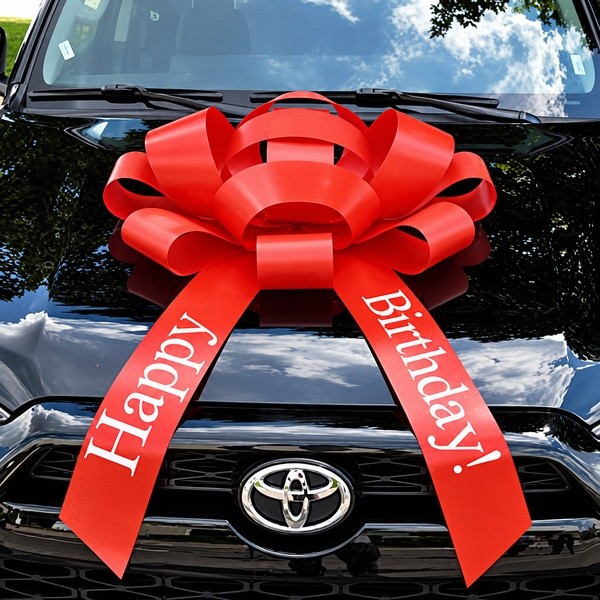 30-inch red magnetic car bow with Happy Birthday lettering