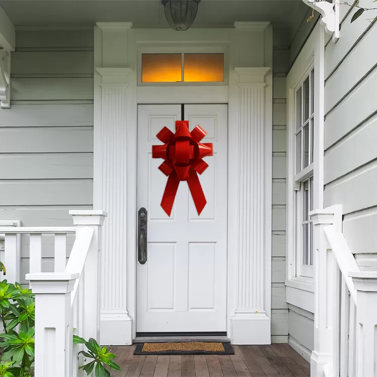 22-inch front door bow with two tails and an over-door hanger