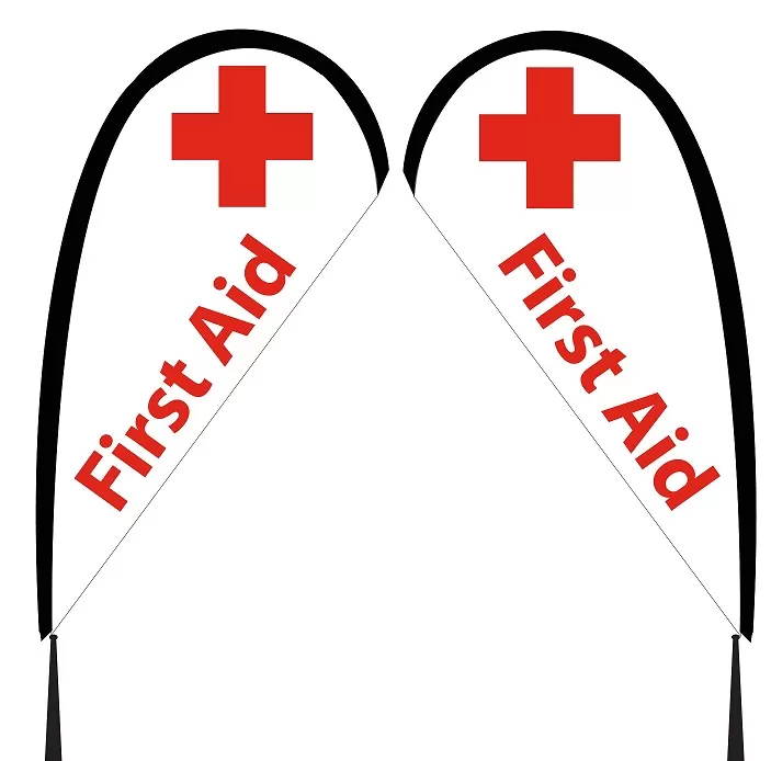 custom first aid double-sided flag with suction cup base mini teardrop #885