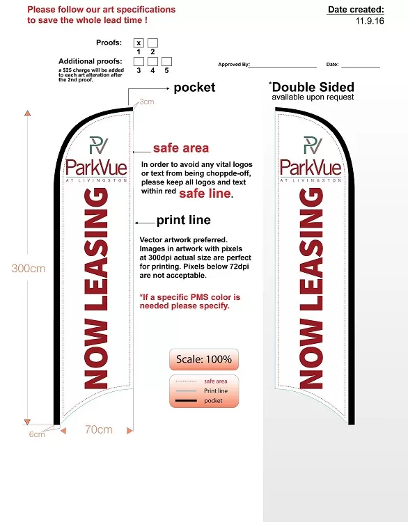 Custom PARK VUE Double-sided Feather Flag Kit With Flag, Flagpole, Ground-spike & Carry-case