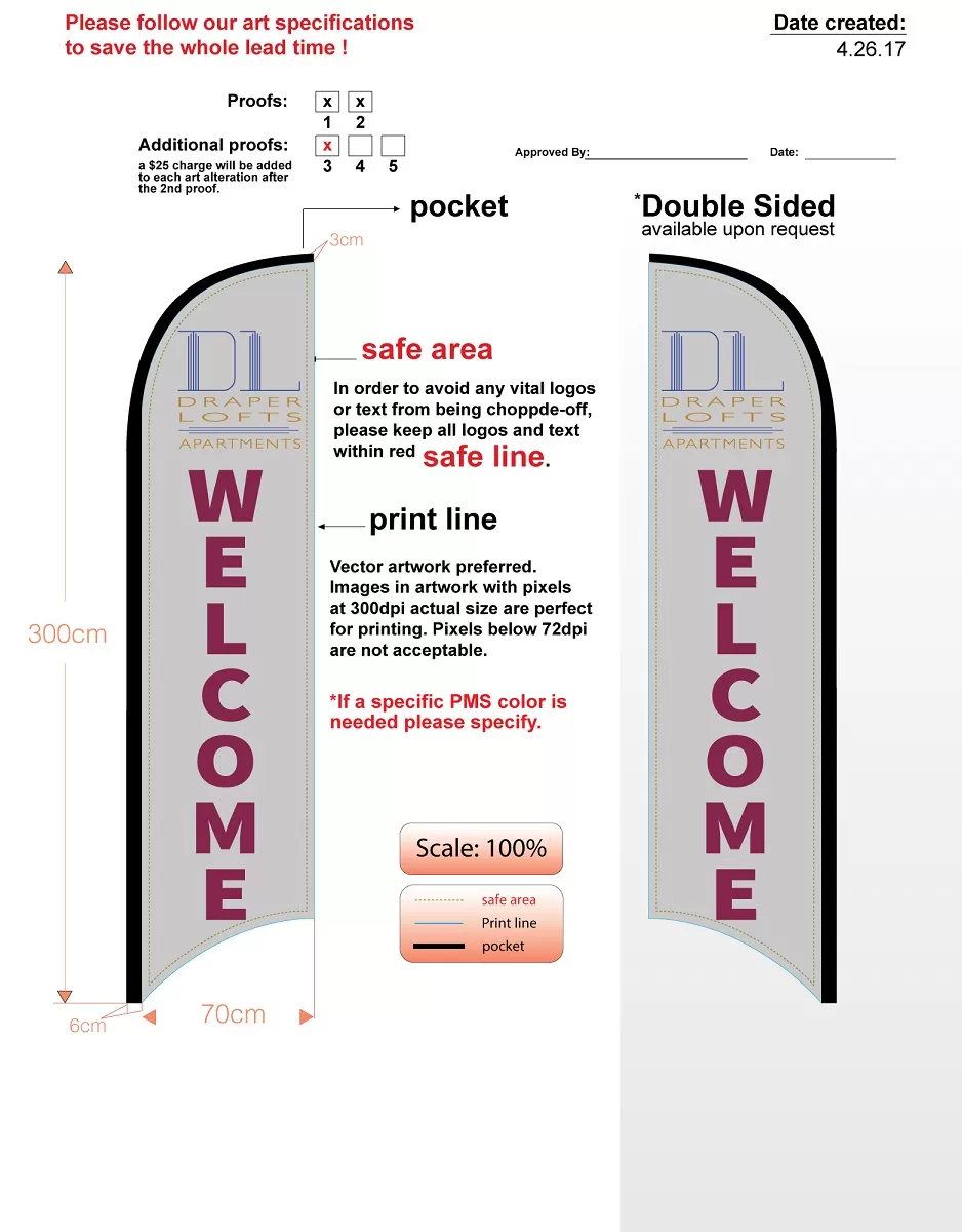 Custom Draper Welcome Double-sided Feather Flag - flag only no hardware