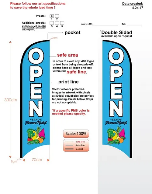 Vernon Farmers Market Double-sided Custom Feather Flag Kit Blue