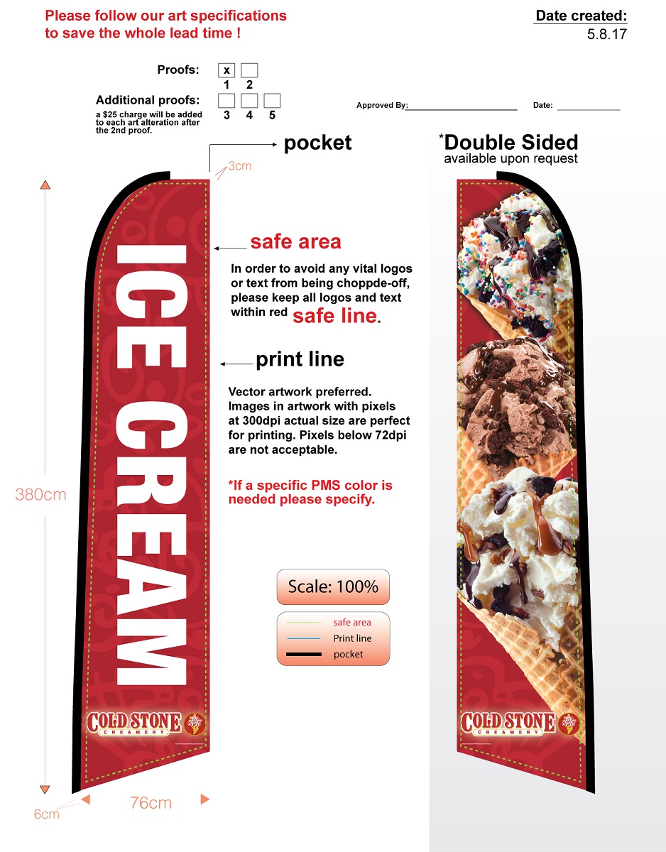 Custom Cold Stone ICE CREAM Double-sided Swooper Flag & Flagpole - no mounting base