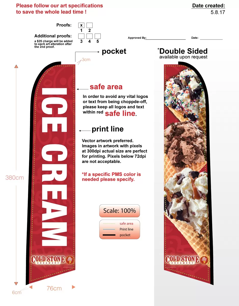 Custom Cold Stone ICE CREAM Double-sided Swooper Flag & Flagpole - no mounting base