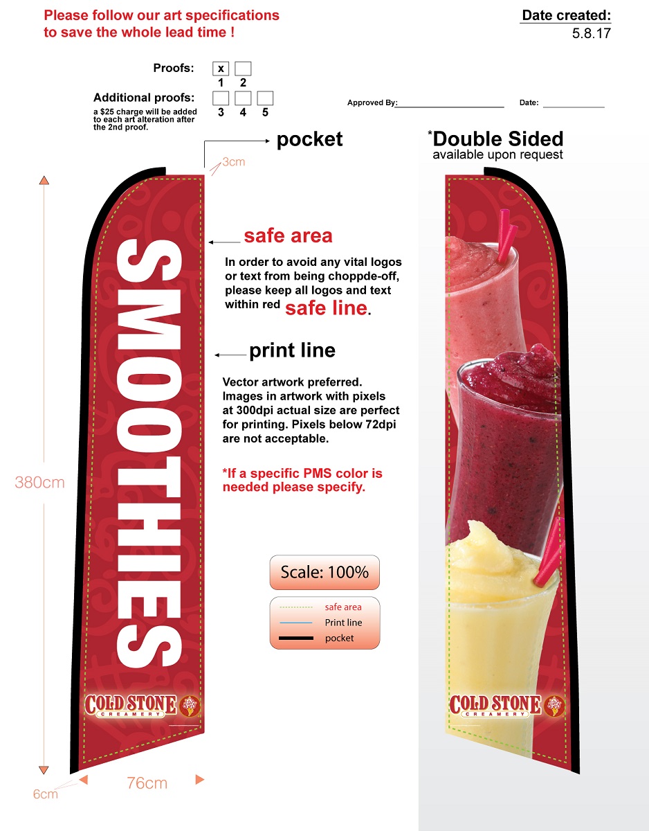 Custom Cold Stone Smoothie Double-sided Swooper Flag & Flagpole - no mounting base