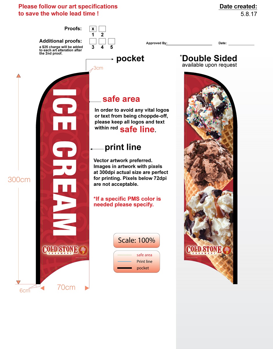 Custom Cold Stone Ice Cream Double-sided Feather Flag Nsfb-style - Flag only - no hardware