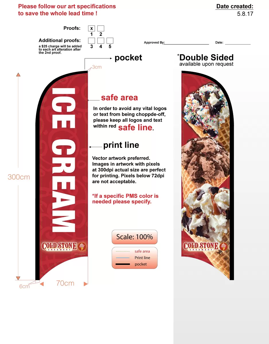 Custom Cold Stone Ice Cream Double-sided Feather Flag Nsfb-style - Flag only - no hardware