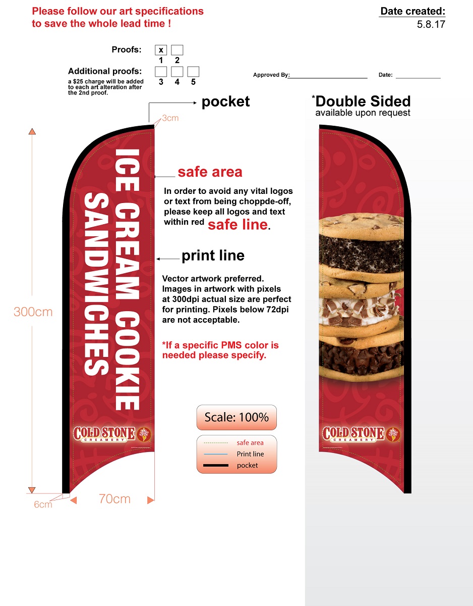 Custom Cold Stone Ice Cream Sandwiches Double-sided Feather Flag Kit With Flag, Flagpole, Ground-spike, & Carry-case