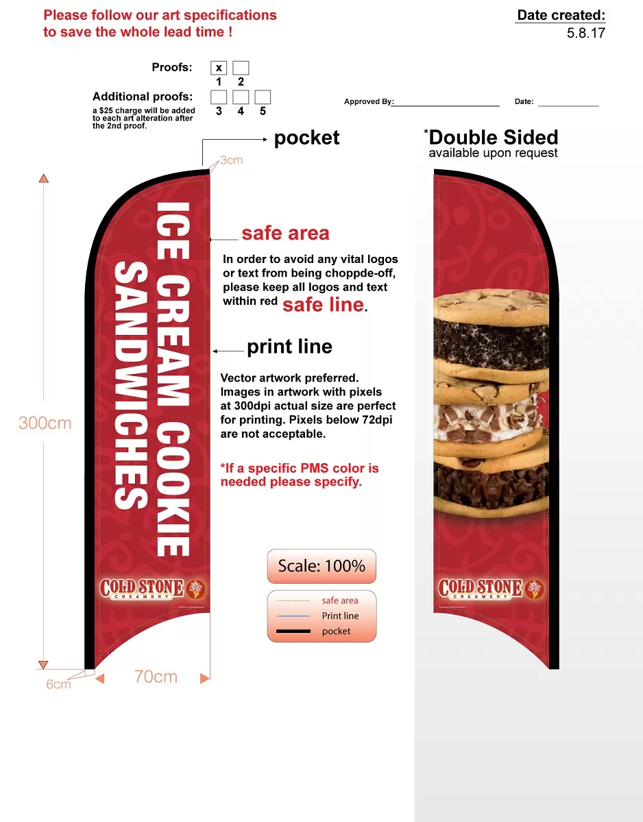 Custom Cold Stone Ice Cream Sandwiches Double-sided Feather Flag Kit With Flag, Flagpole, Ground-spike, & Carry-case
