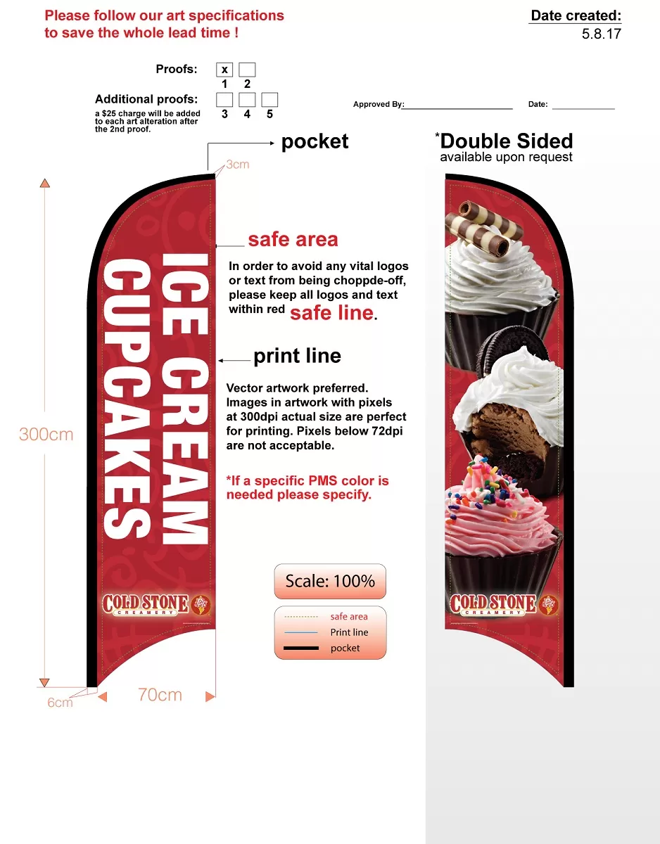 Custom Cold Stone Cupcakes Double-sided Feather Flag Kit With Flag, Flagpole, Ground-spike, & Carry-case