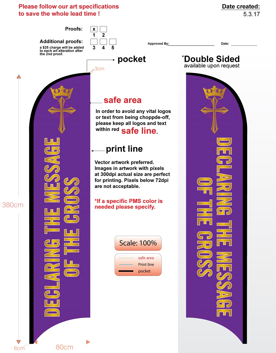 Custom 15 foot DECLARING THE MESSAGE OF THE CROSS Double-sided Feather Flag Kit With Flag, Flagpole, Ground-spike, & Carry-case