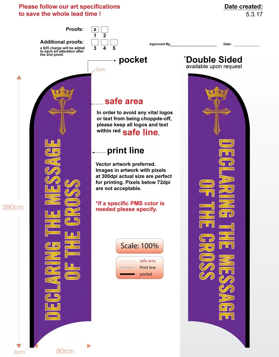 Custom 15 foot DECLARING THE MESSAGE OF THE CROSS Double-sided Feather Flag Kit With Flag, Flagpole, Ground-spike, & Carry-case