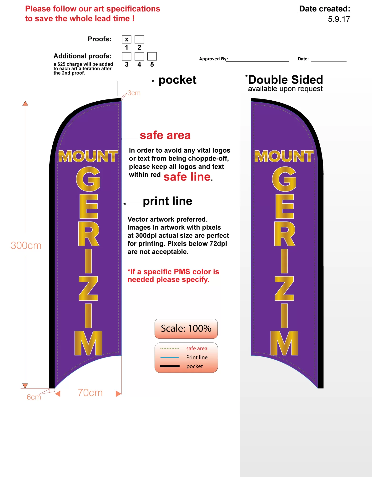 Custom Mount Gerizim Double-sided Feather Flag Kit With Flag, Flagpole, Ground-spike, & Carry-case