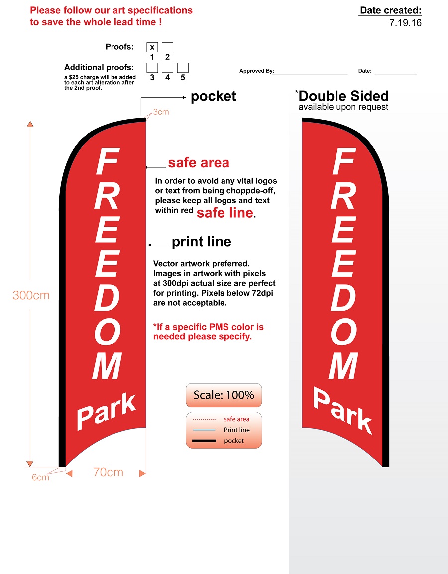 custom freedom park double-sided feather flag kit with flag, flagpole, water-base, & carry-case