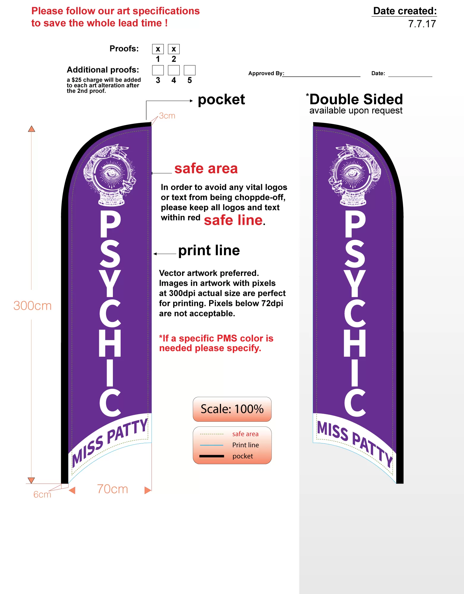 Custom Psychic Double-sided Feather Flag Kit With Flag, Flagpole, Ground-spike, & Carry-case (small 8ft Size)