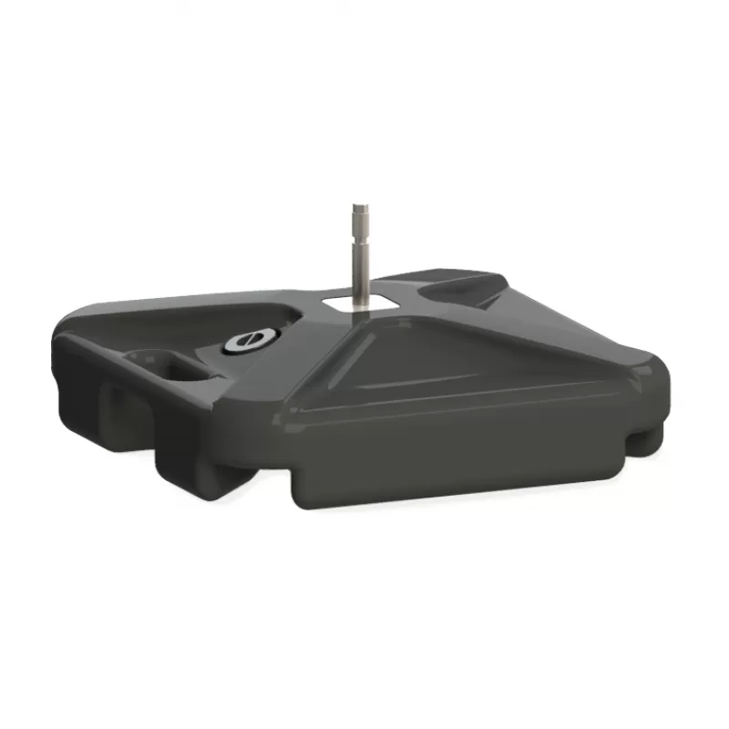 Single black weighted balloon base with metal center spindle