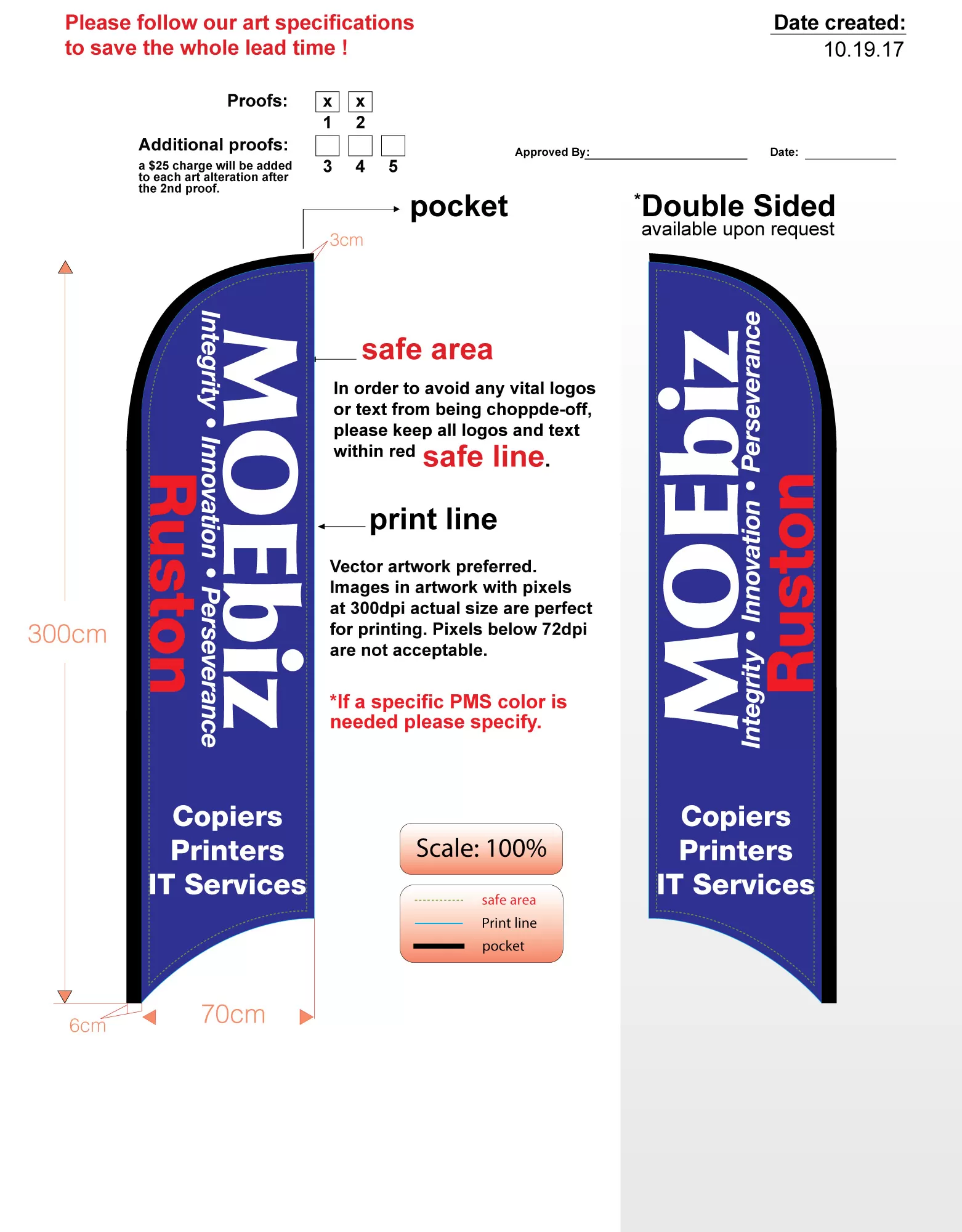 MoeBiz custom double sided feather flag kit with flag flagpole, ground-spike, & carry-case