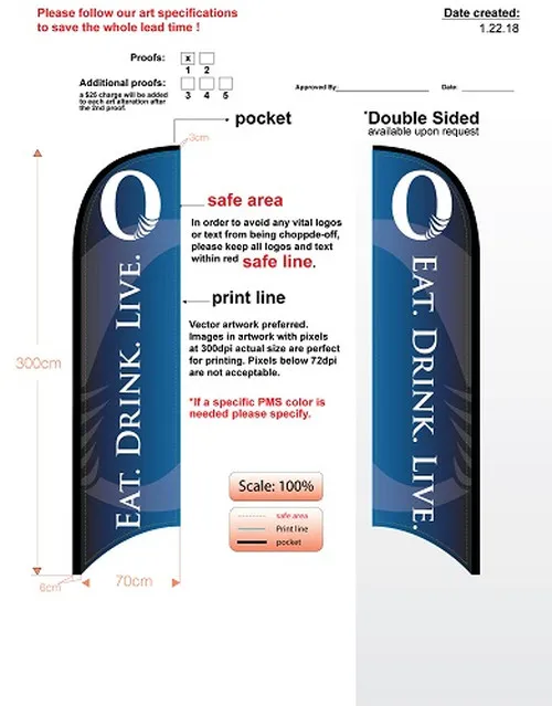 Custom O Restaurant Double-sided Feather Flag Kit With Flag, Flagpole, Ground-spike, & Carry-Case