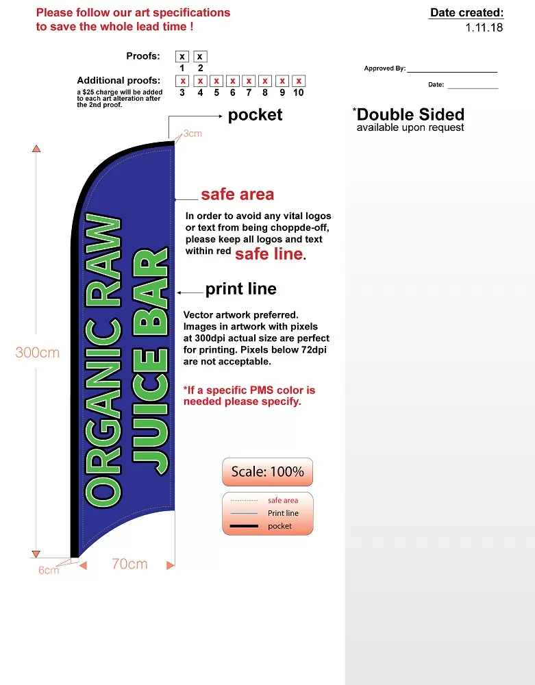 custom blue organic med single-sided feather flag (flag only)