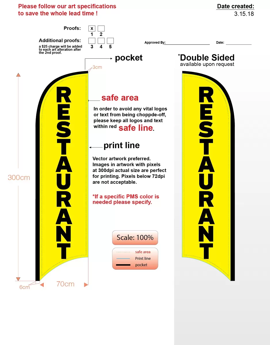 Custom Med Double-sided Restaurant Feather Flag Kit With Flag, Flagpole, & Cross Base