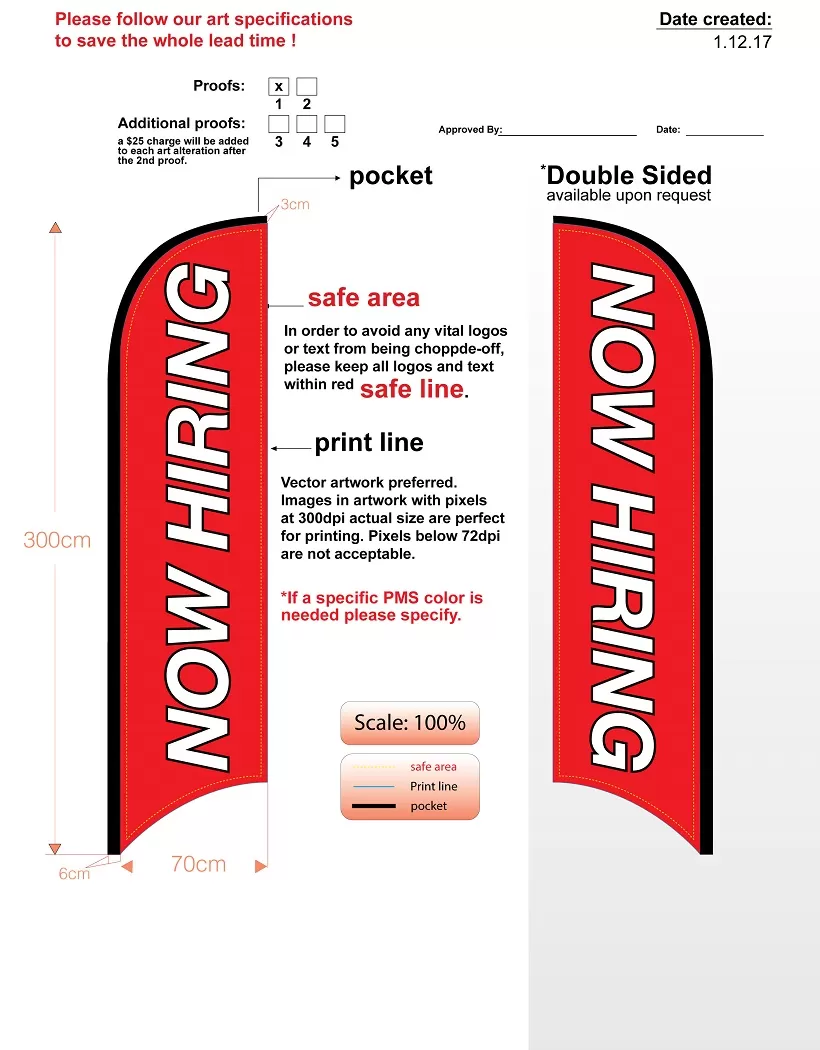 custom double-sided med now hiring feather flag kit includes flag, flagpole, ground-spike, & carry-case